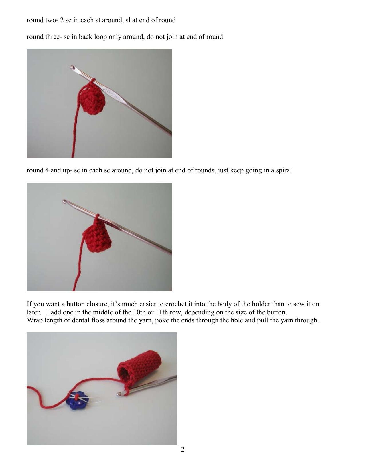 Chapstick Holder Crochet Pattern: Red Cotton Tube with Blue Flower Button Closure
