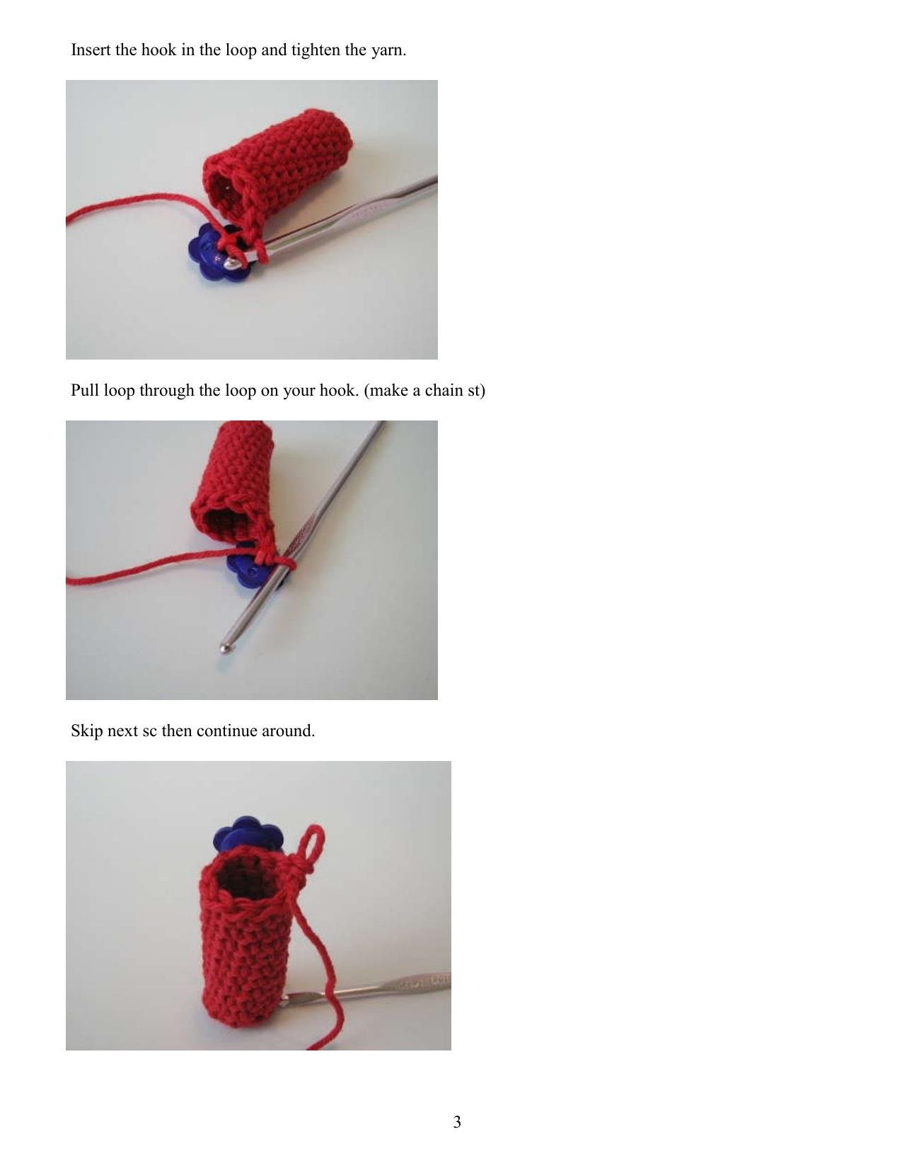 Chapstick Holder Crochet Pattern: Red Cotton Tube with Blue Flower Button Closure