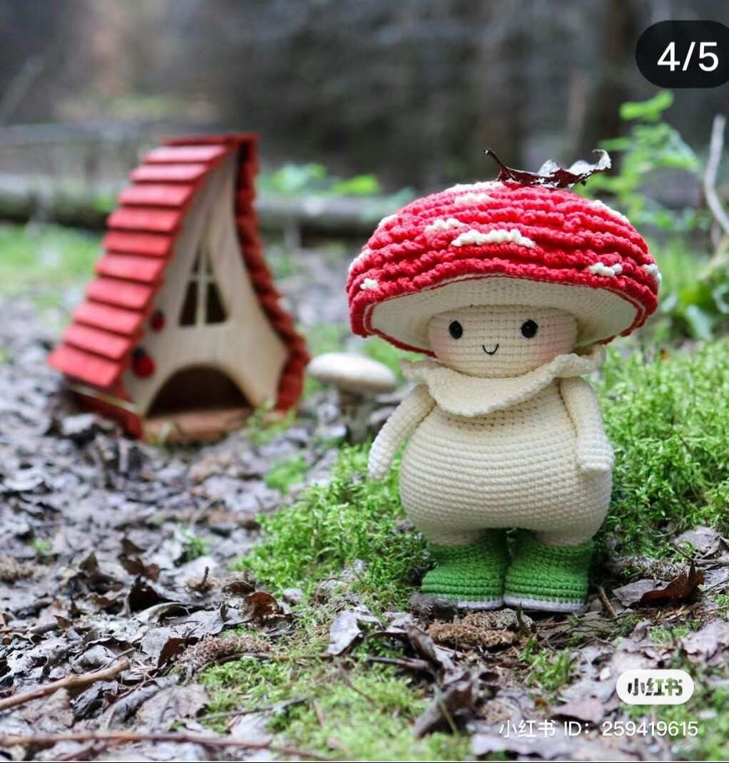 Charming Mushroom Doll Crochet Pattern: Free Amigurumi Chart for Cute Red and White Stuffed Toy with Green Boots