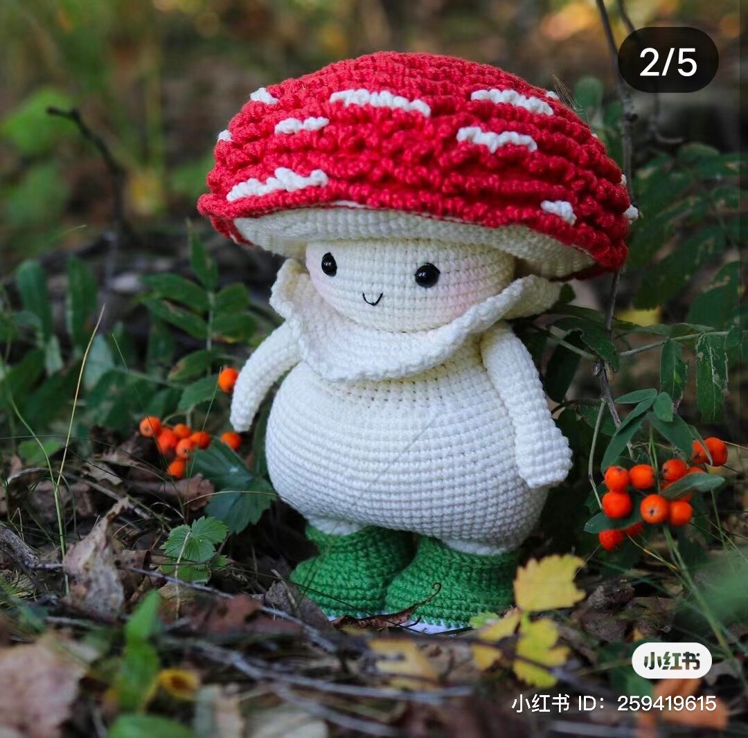 Charming Mushroom Doll Crochet Pattern: Free Amigurumi Chart for Cute Red and White Stuffed Toy with Green Boots