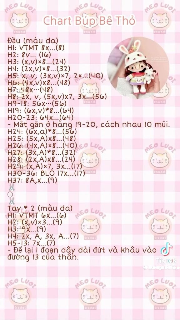 Chart Búp Bê Thỏ Móc Len Màu Pastel Dễ Thương