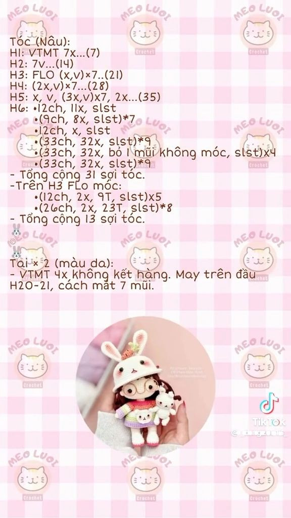 Chart Búp Bê Thỏ Móc Len Màu Pastel Dễ Thương