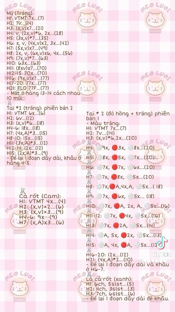 Chart Búp Bê Thỏ Móc Len Màu Pastel Dễ Thương