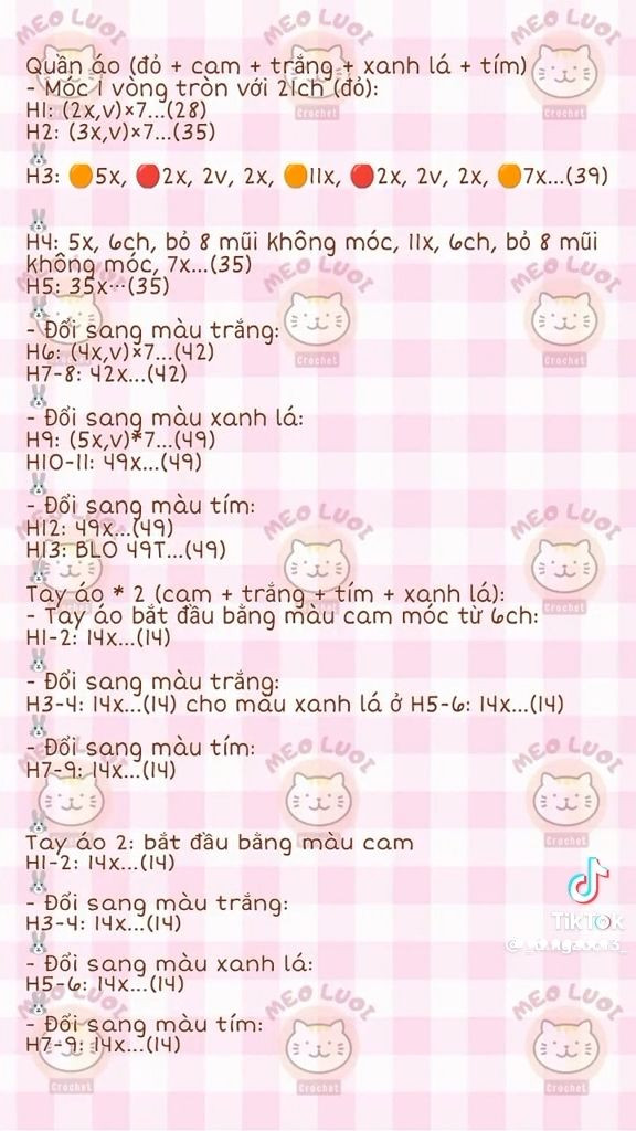 Chart Búp Bê Thỏ Móc Len Màu Pastel Dễ Thương