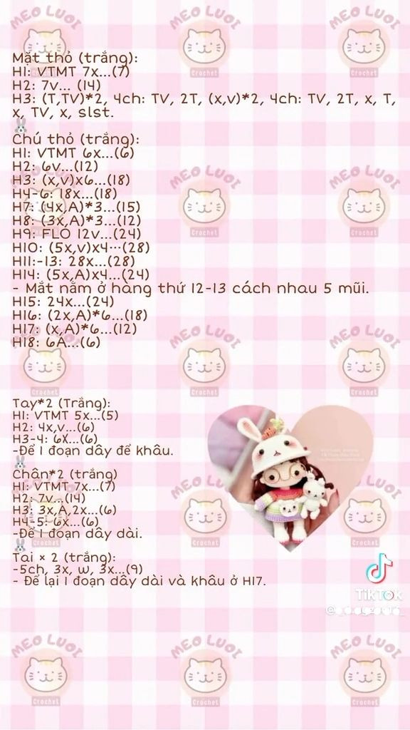 Chart Búp Bê Thỏ Móc Len Màu Pastel Dễ Thương