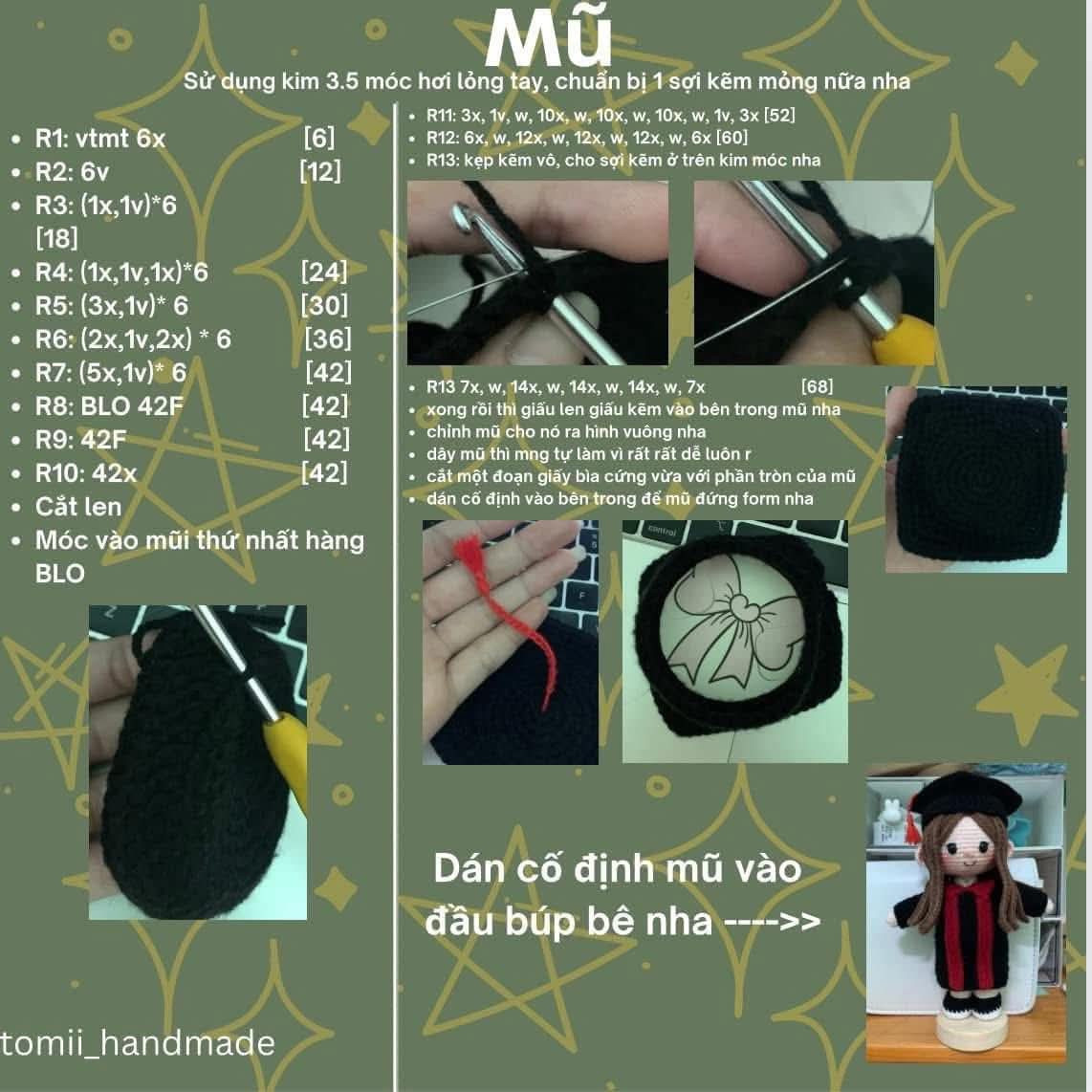 Chart búp bê tốt nghiệp mặc áo mũ