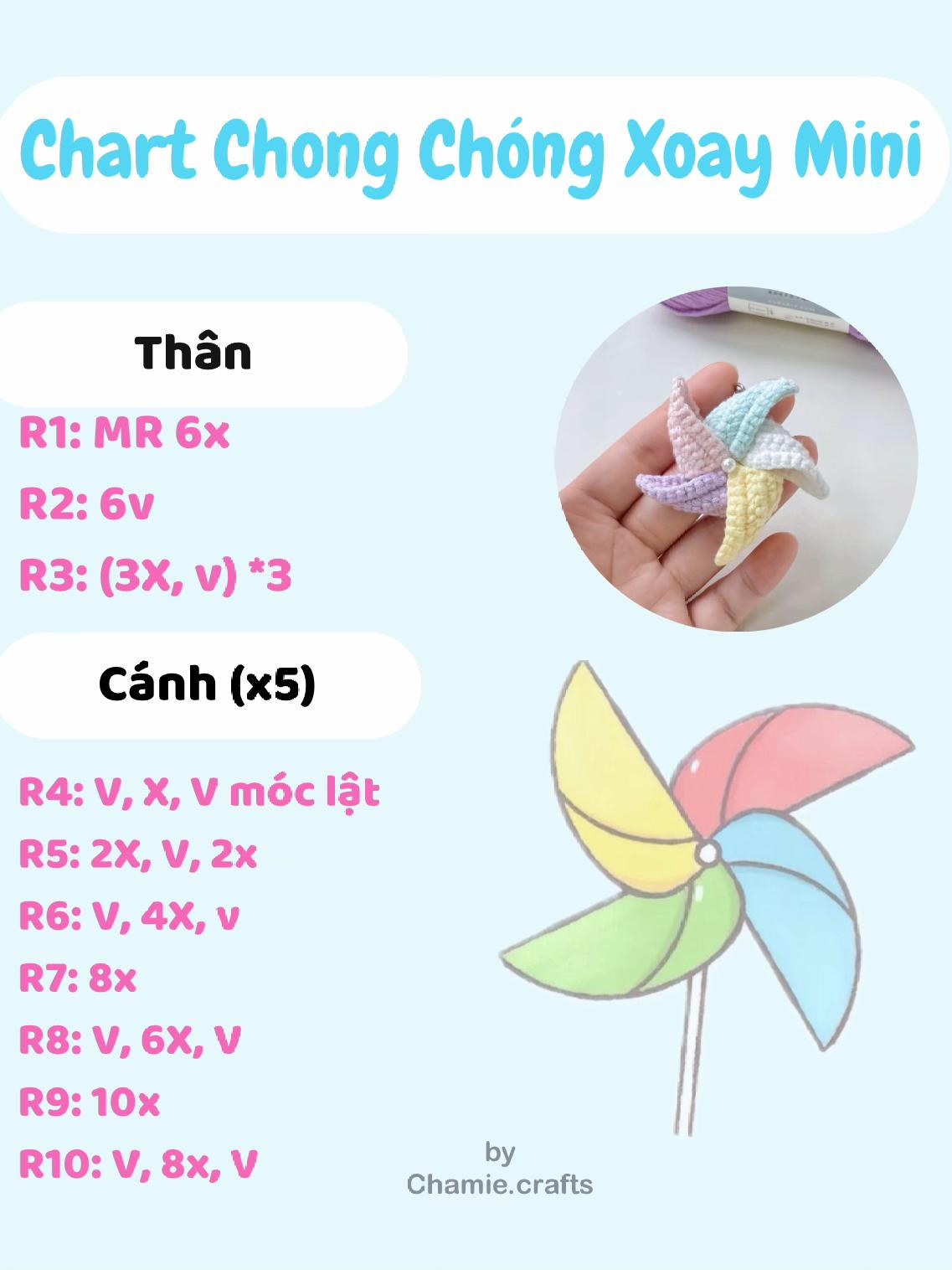 Chart Chong Chóng Xoay Mini - Móc Len Pastel