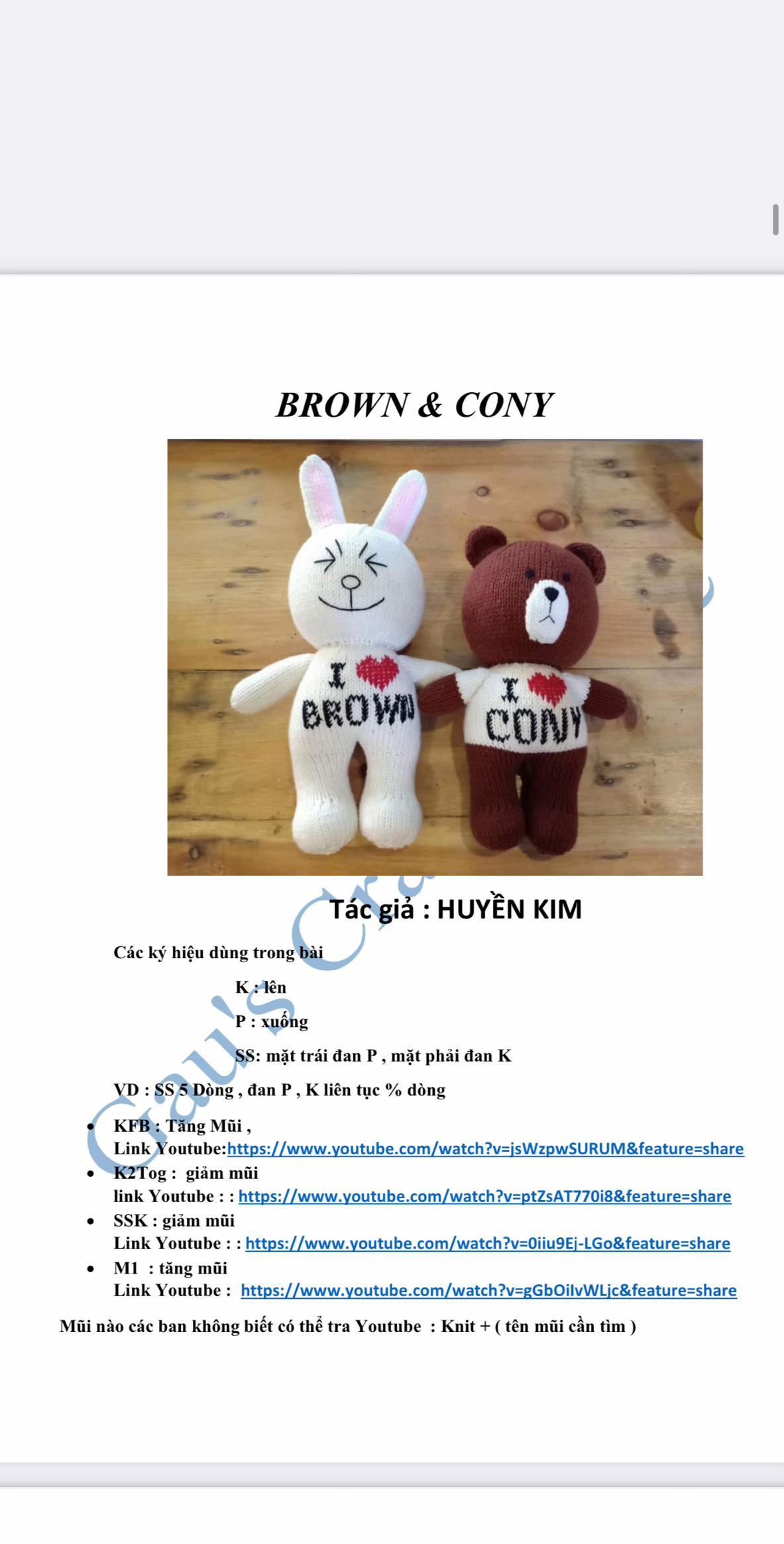 Chart đan Gấu Brown và Thỏ Cony