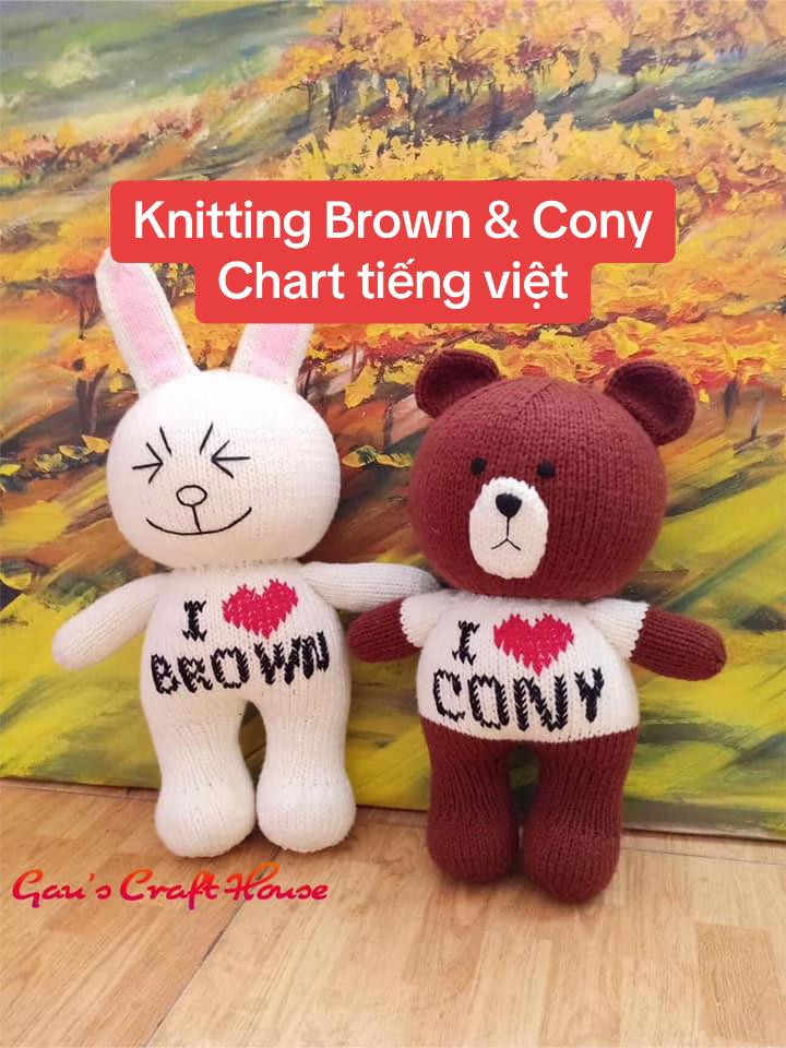Chart đan Gấu Brown và Thỏ Cony