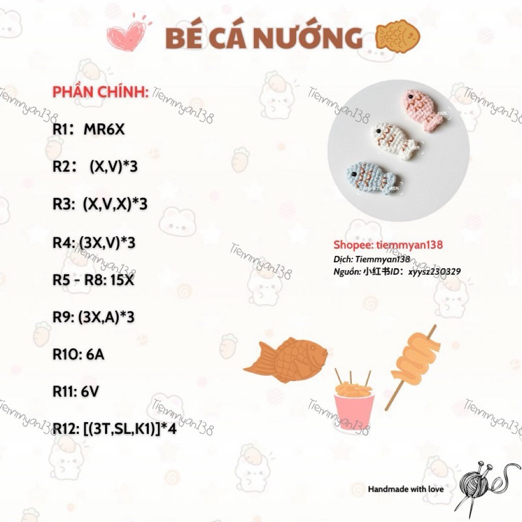 Chart dịch Búp bê cá nướng màu hồng, trắng, xanh
