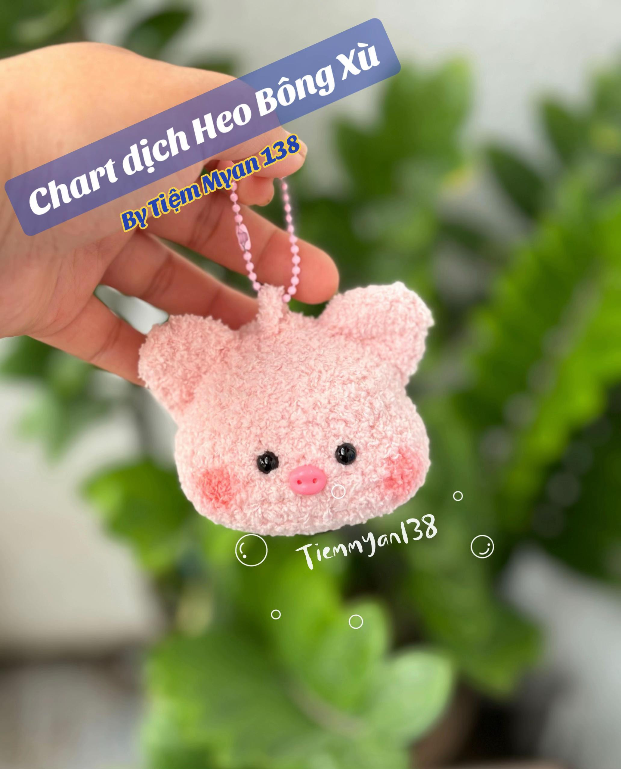 Chart dịch Heo Bông Xù len Xiaoke màu hồng dễ thương