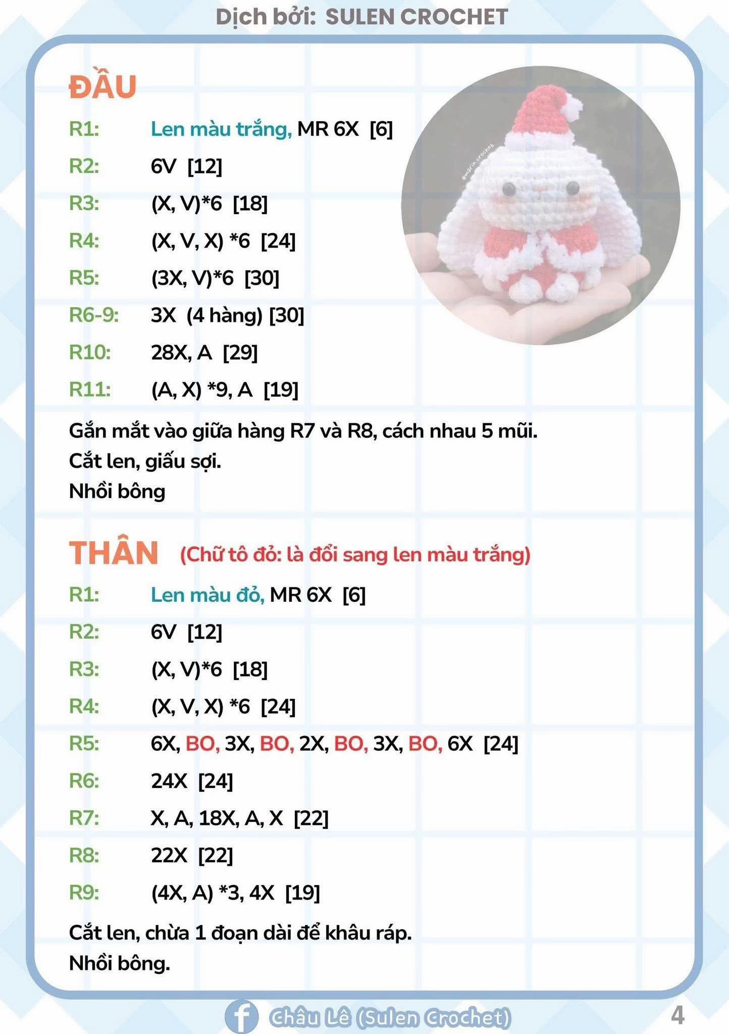 Chart dịch móc len thú nhỏ Giáng Sinh dễ thương