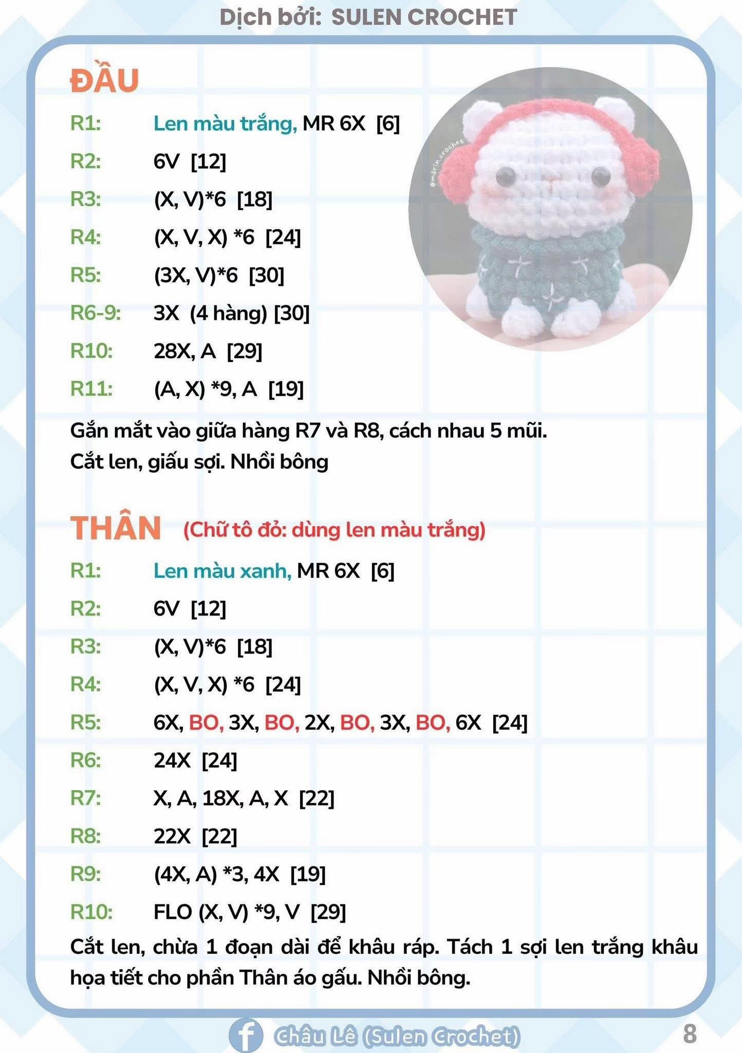Chart dịch móc len thú nhỏ Giáng Sinh dễ thương