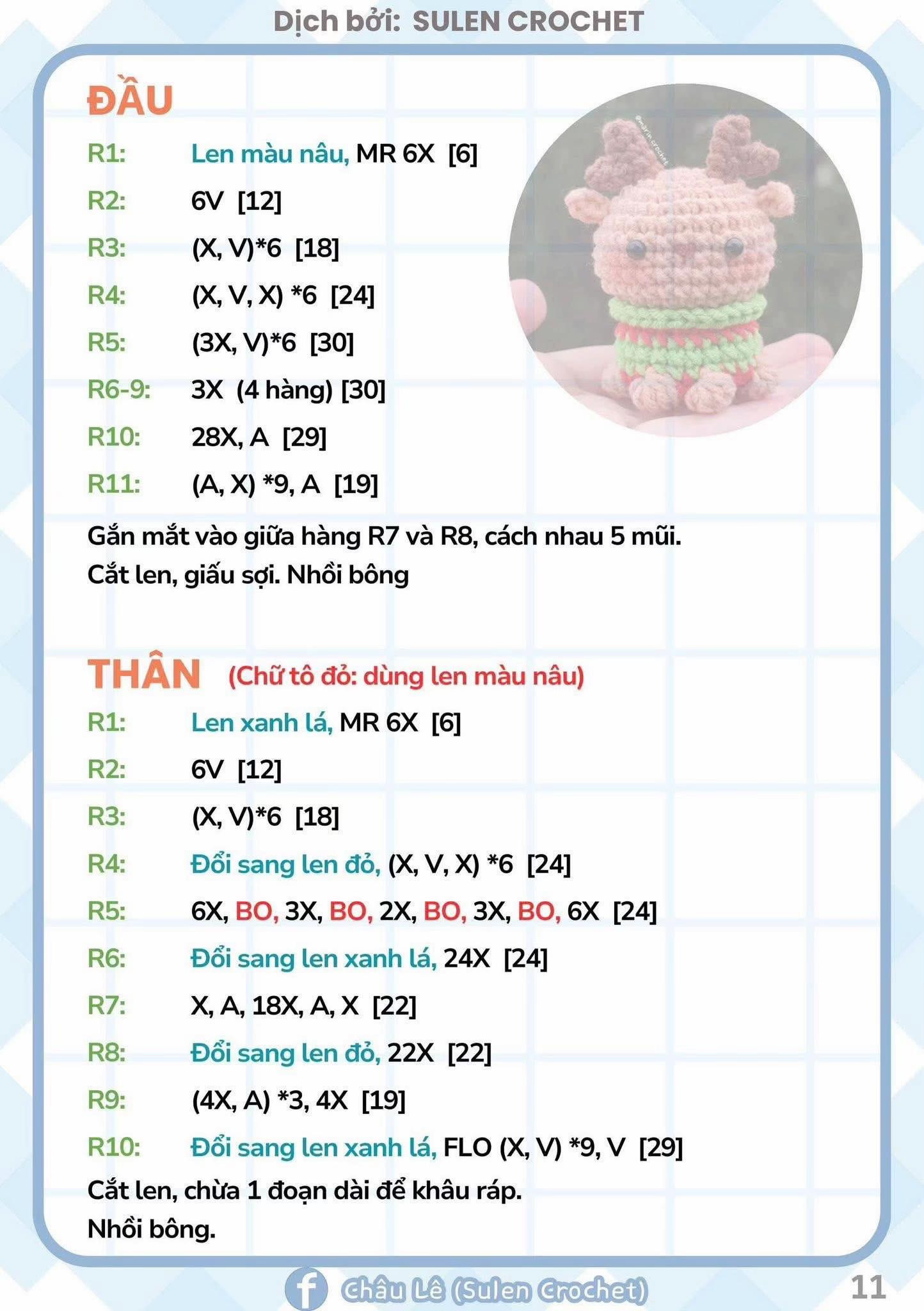 Chart dịch móc len thú nhỏ Giáng Sinh dễ thương