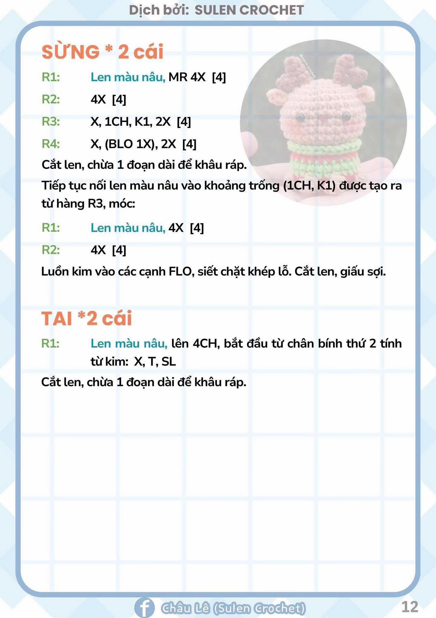 Chart dịch móc len thú nhỏ Giáng Sinh dễ thương