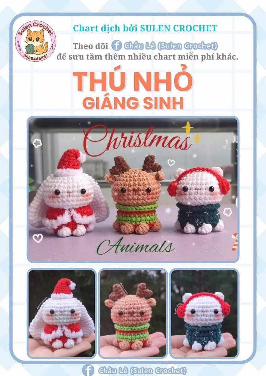Chart dịch móc len thú nhỏ Giáng Sinh dễ thương