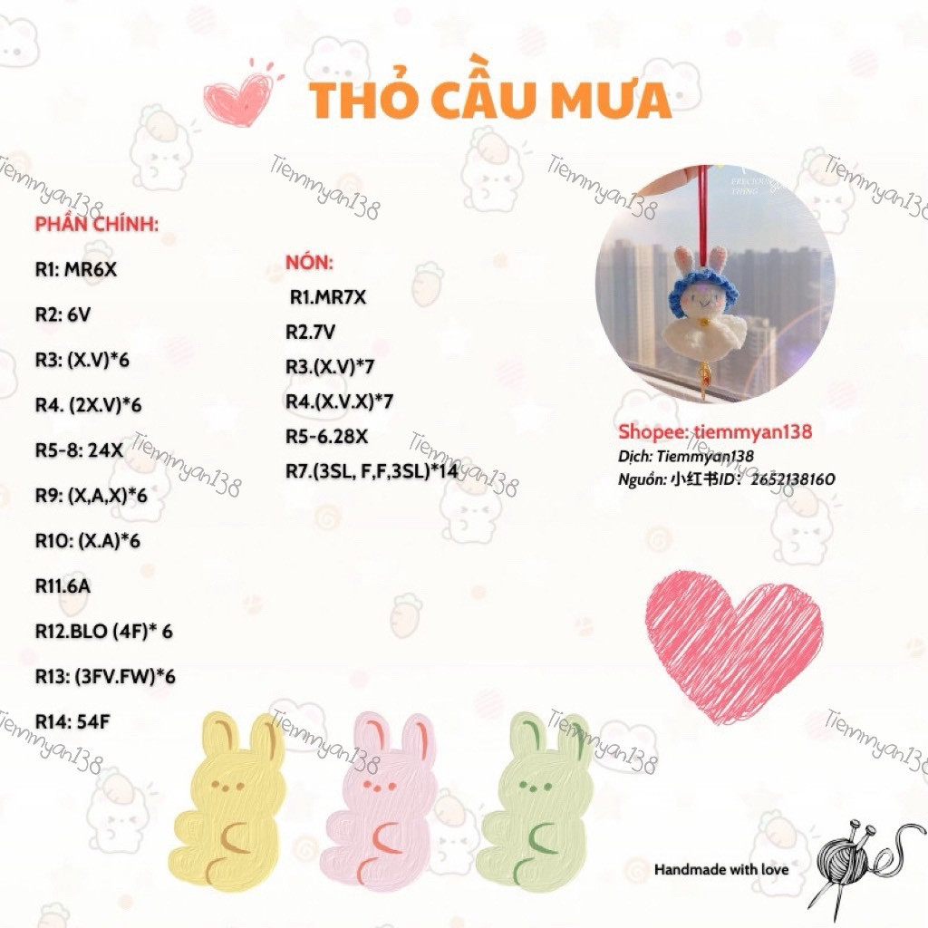 Chart dịch Thỏ Cầu Mưa - Hướng dẫn móc len chi tiết