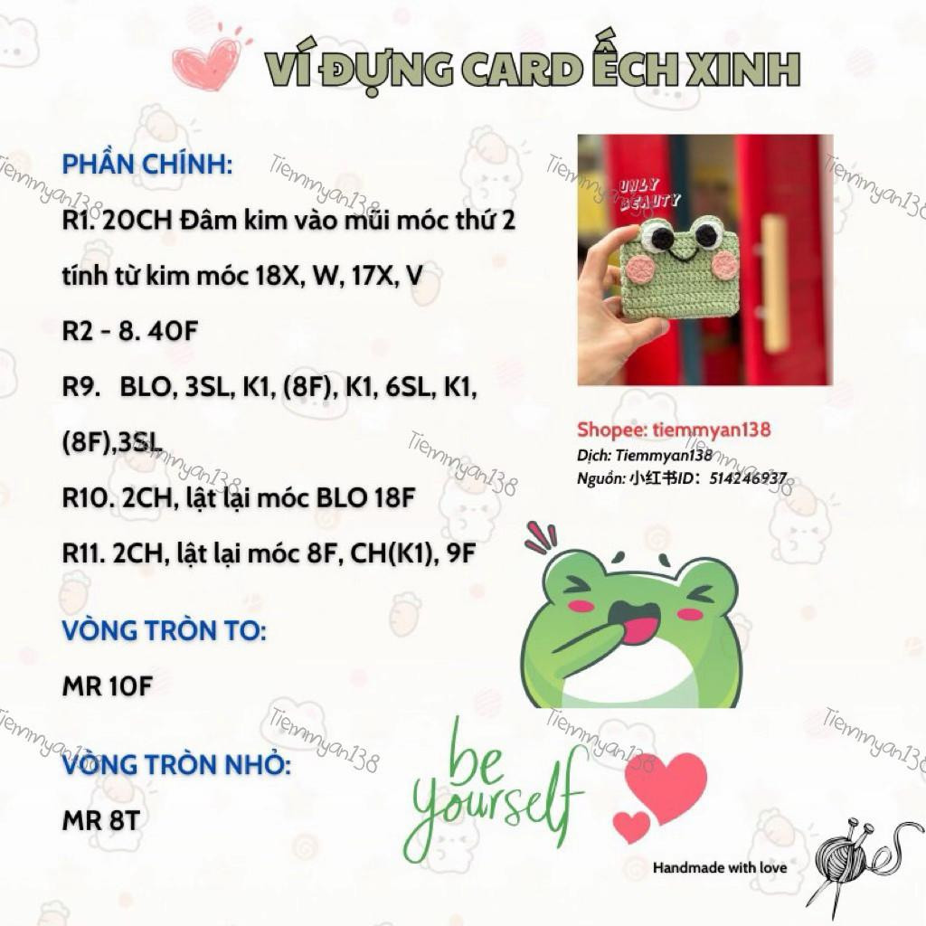 Chart dịch ví đựng card Ếch Cốm dễ thương