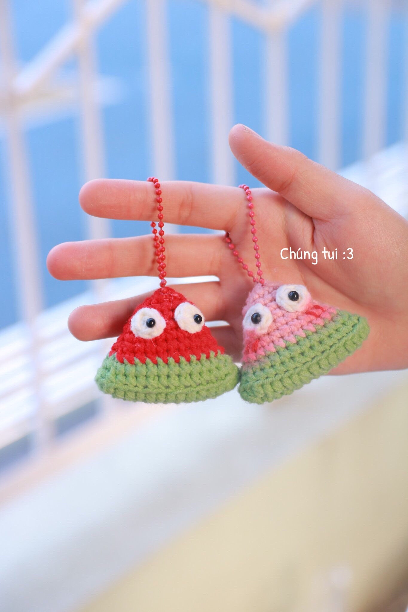 Chart Dưa hấu: Hướng dẫn móc len chìa khóa cute màu đỏ và hồng