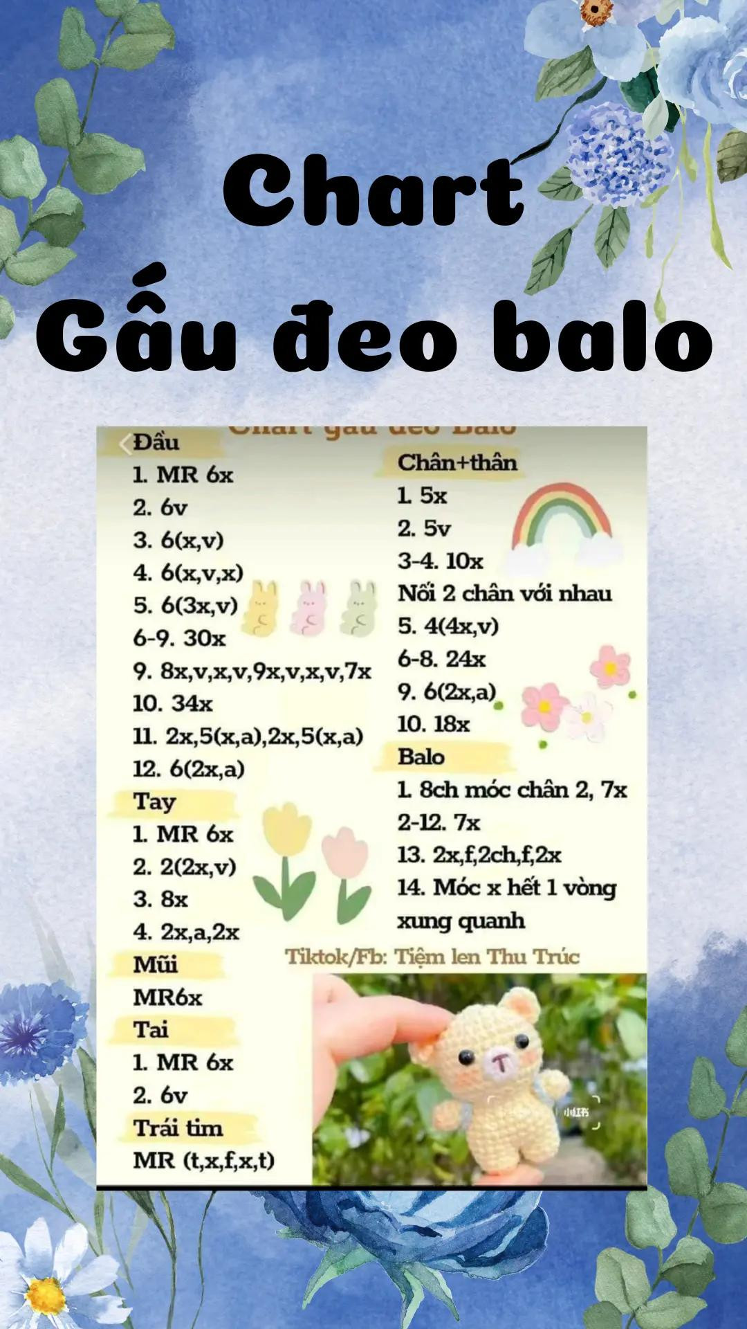 Chart Gấu đeo balo: Hướng dẫn móc len chi tiết từng bước
