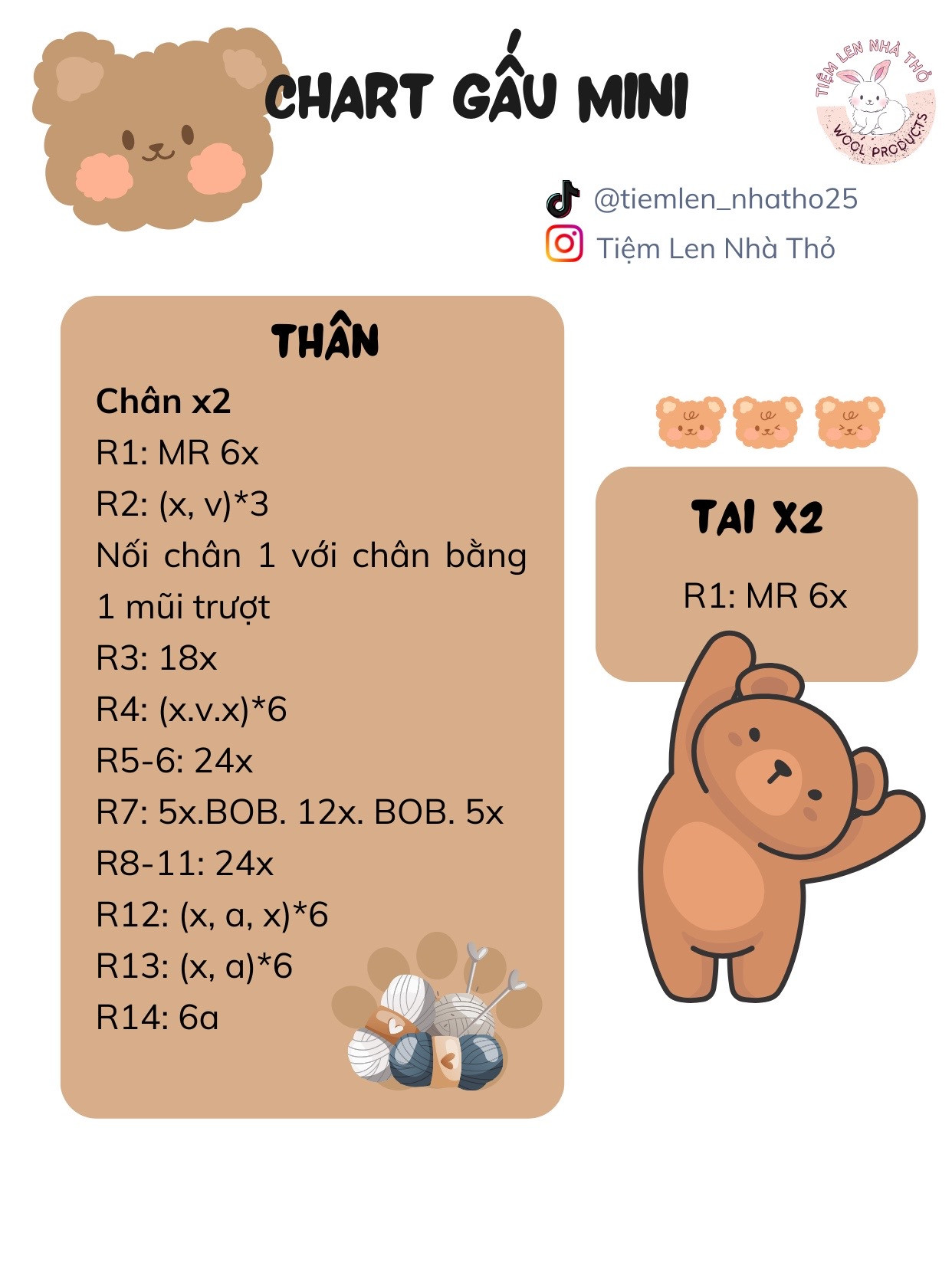Chart Gấu Mini: Hướng dẫn móc len gấu bông dễ thương