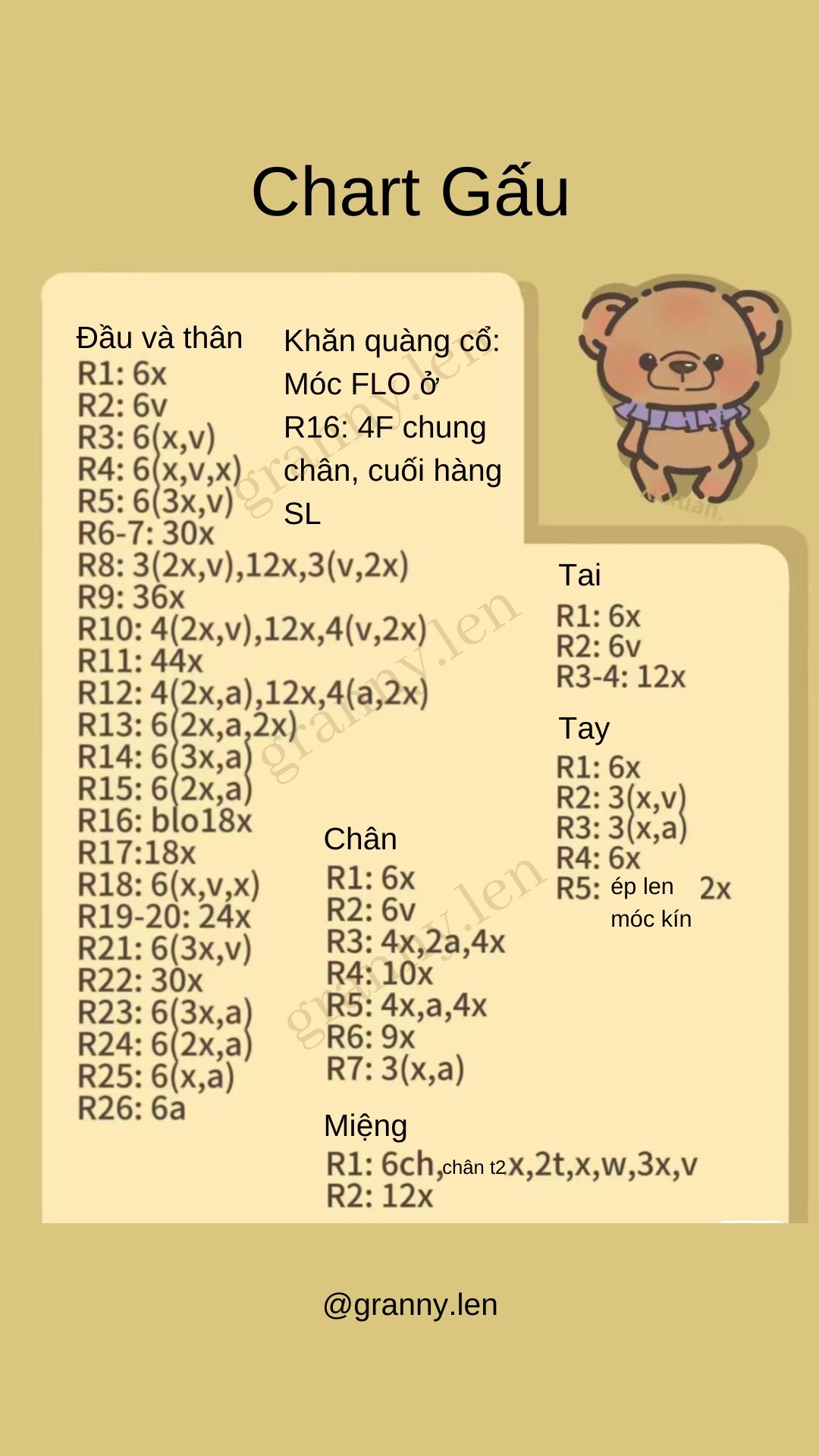 Chart Gấu Móc Len Nâu Nhỏ Dễ Thương