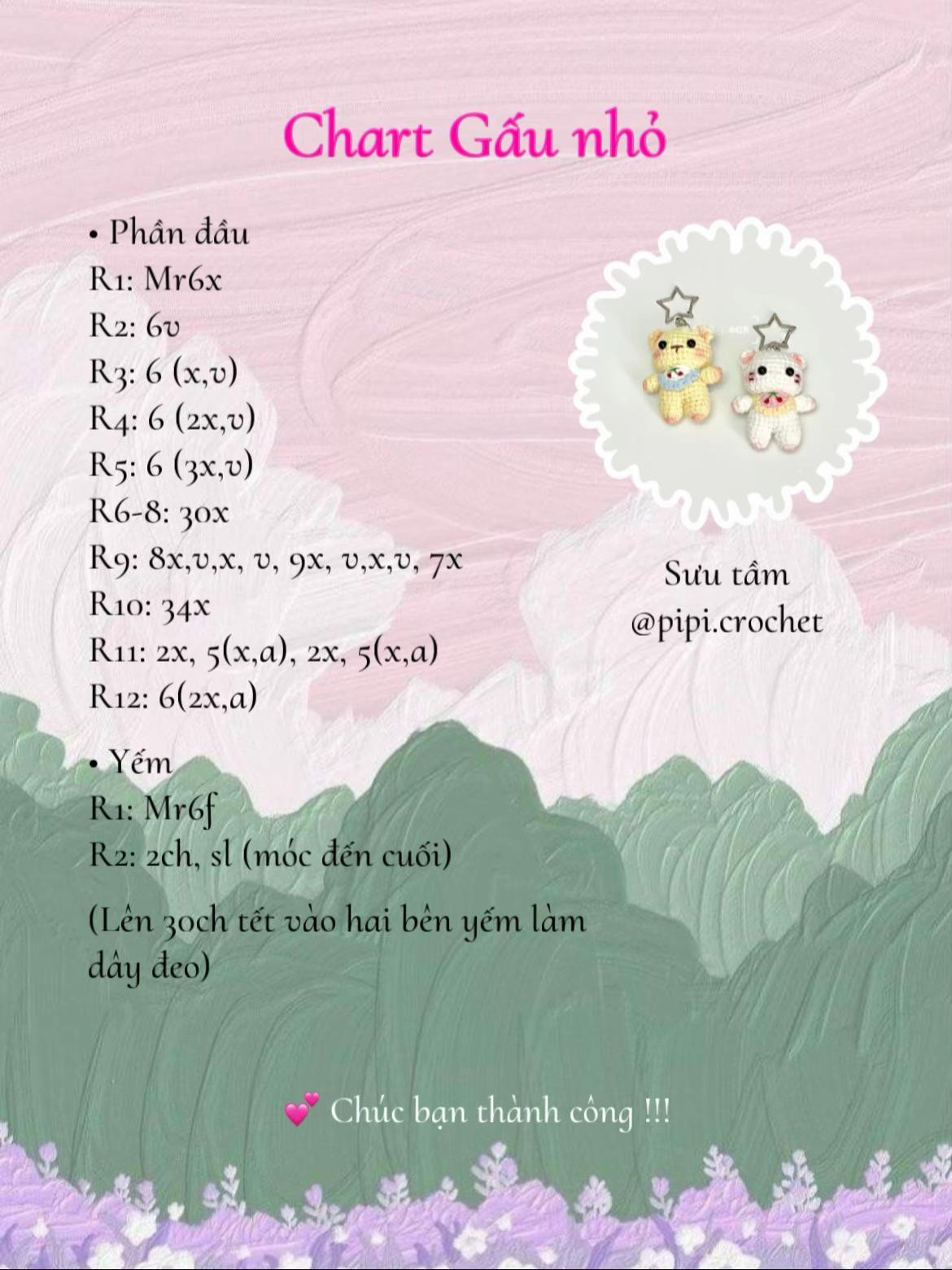 Chart Gấu nhỏ: Hướng dẫn móc len chi tiết cho gấu bông màu vàng và trắng