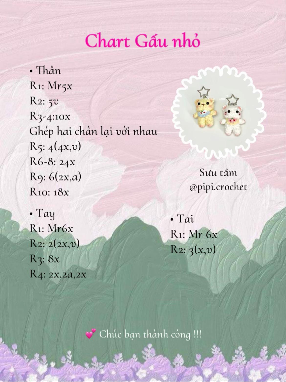 Chart Gấu nhỏ: Hướng dẫn móc len chi tiết cho gấu bông màu vàng và trắng