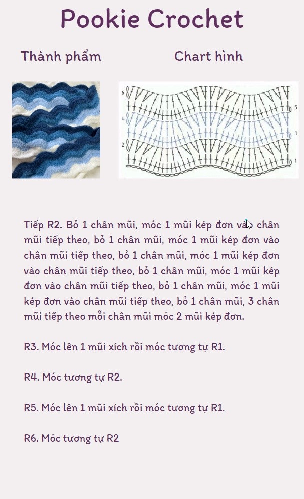 Chart hình móc len sóng nước Pookie Crochet