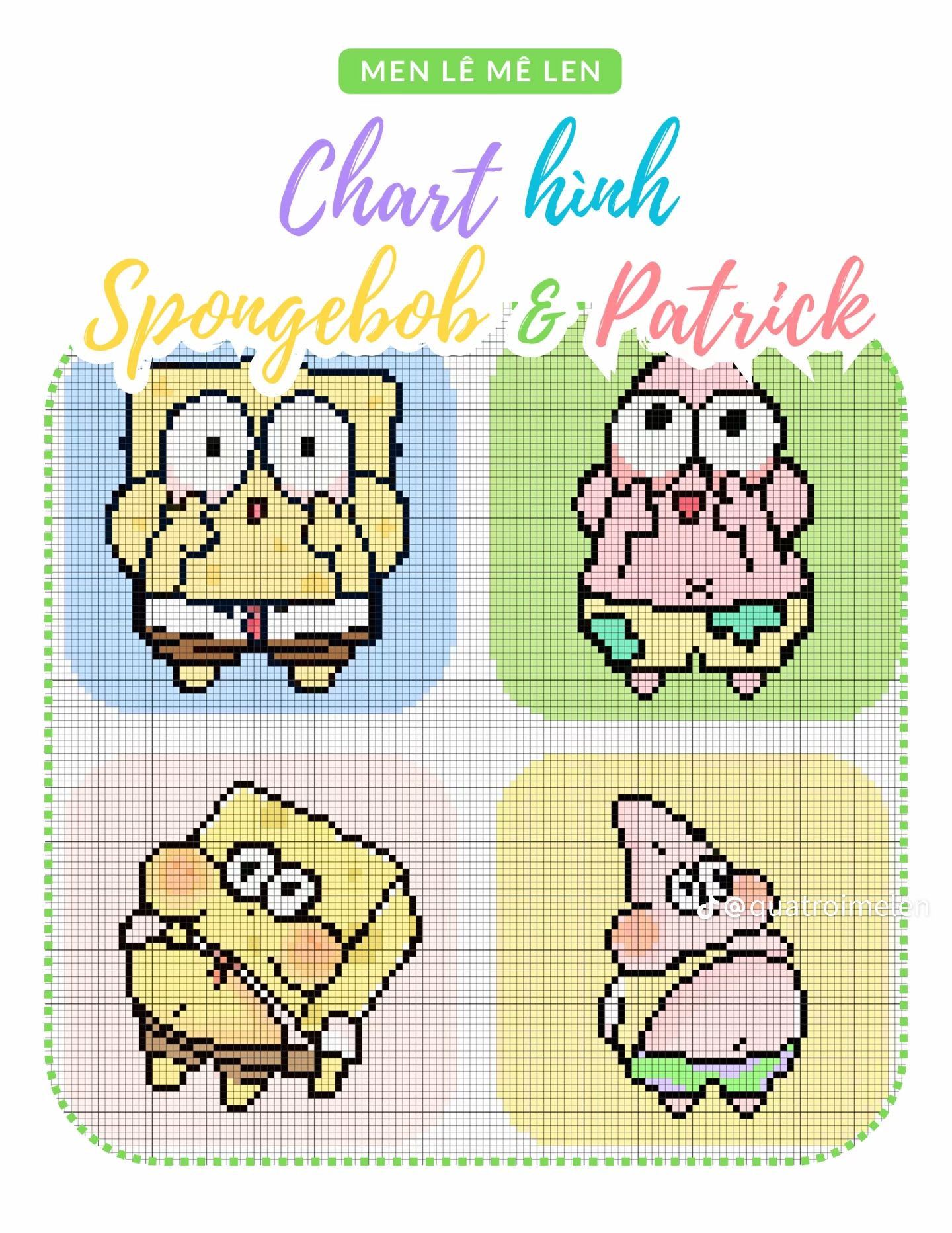 Chart hình móc len SpongeBob và Patrick dễ thương