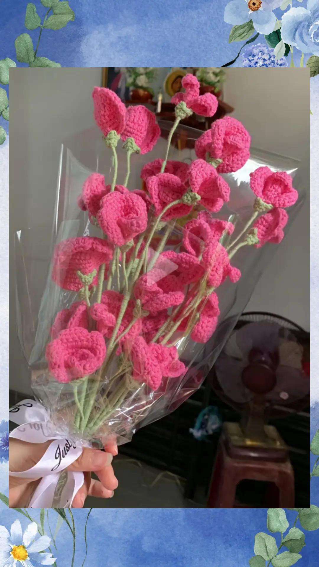 Chart hoa đậu ngọt móc len màu hồng