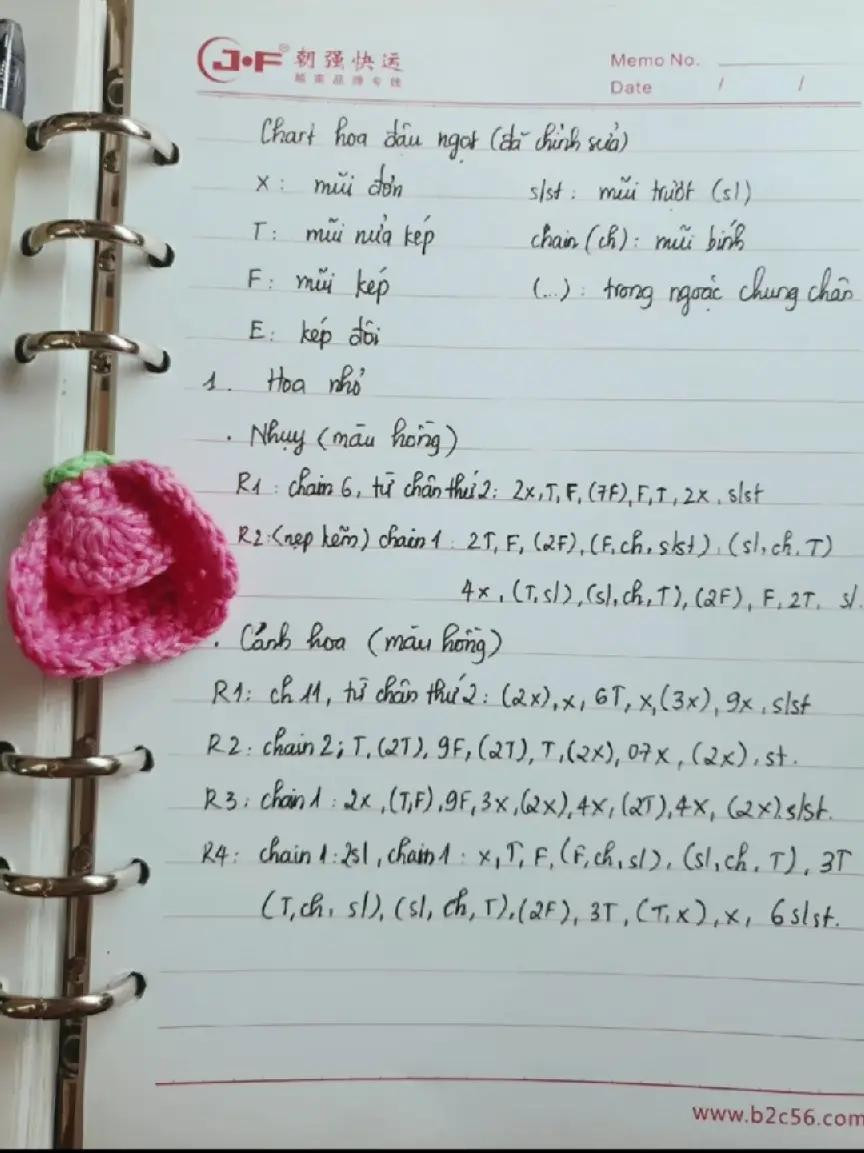Chart hoa đậu ngọt móc len màu hồng