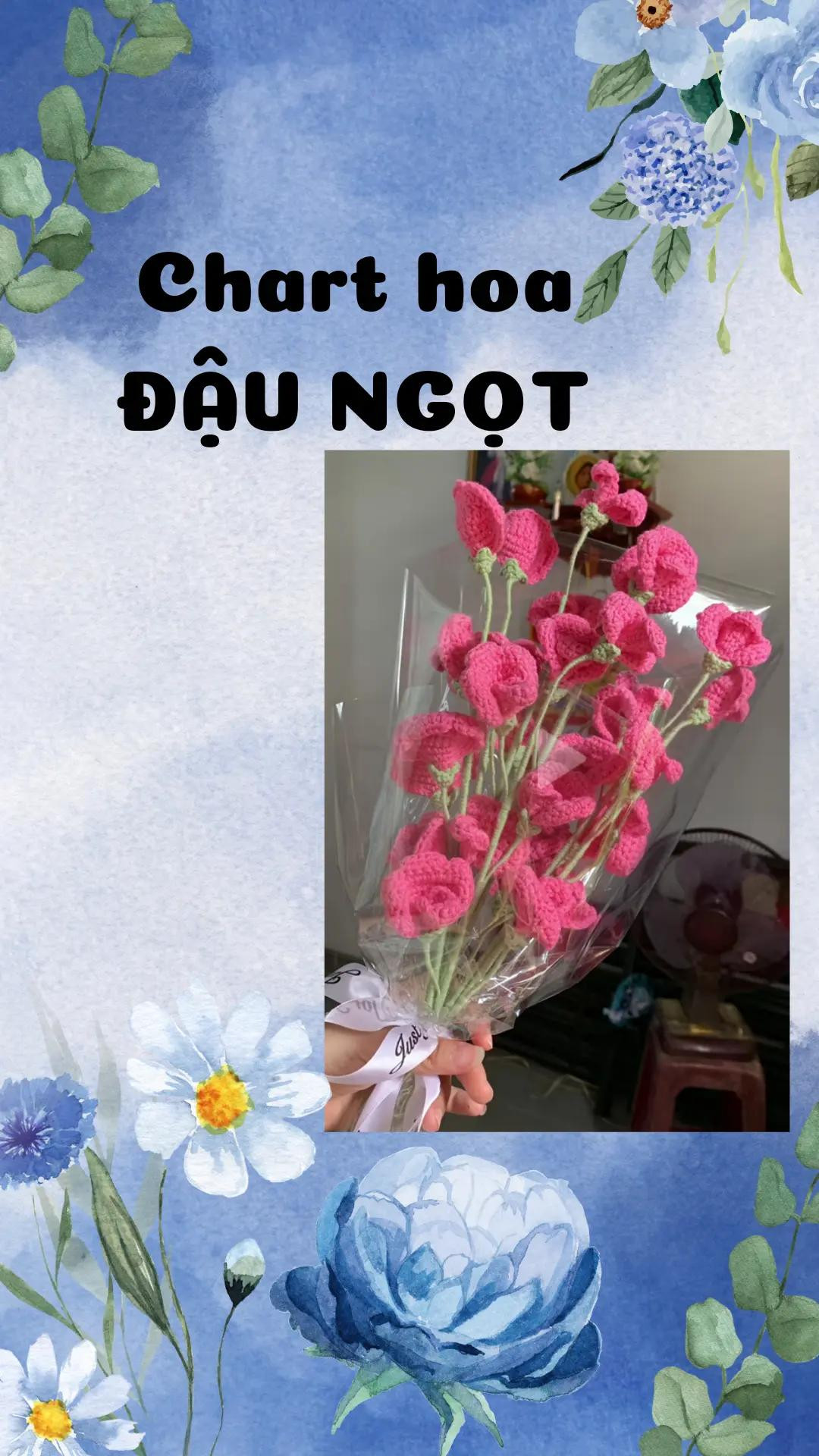 Chart hoa đậu ngọt móc len màu hồng