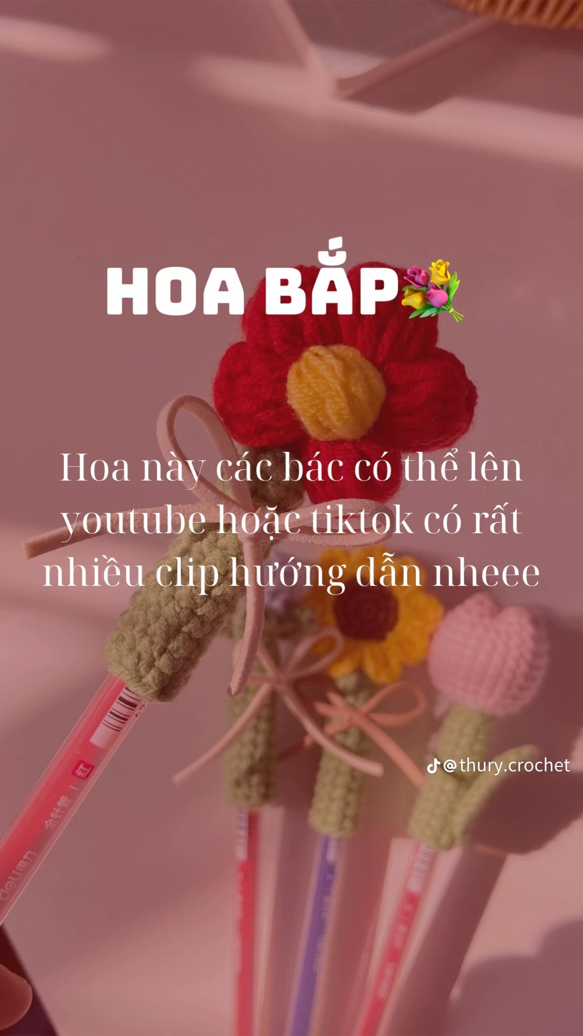 Chart hoa hồng, tulip và hướng dương trang trí bút móc len