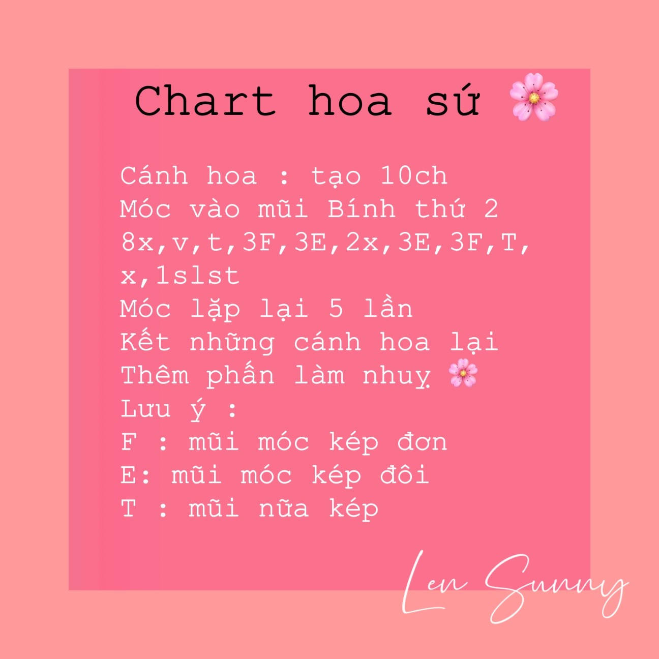 Chart hoa sứ màu cam, hướng dẫn móc len chi tiết từng mũi