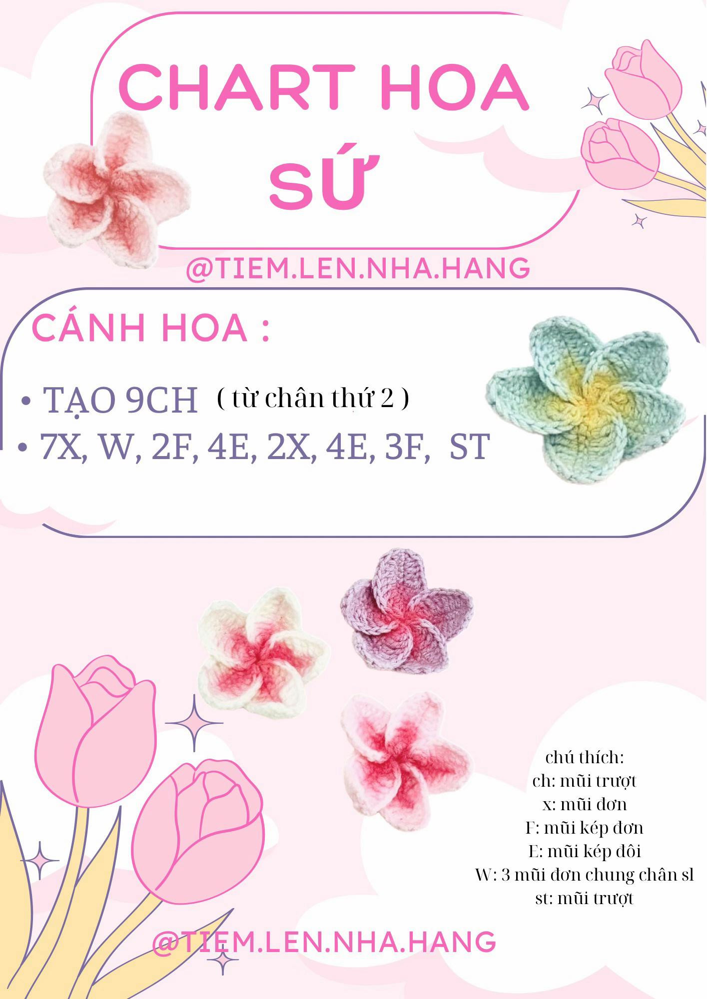 Chart Hoa Sứ Móc Len Nhiều Màu Sắc