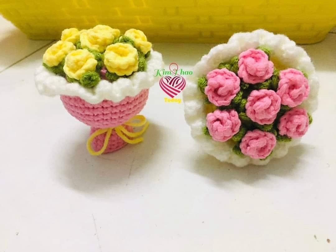 Chart hướng dẫn móc bó hoa mini: Hoa hồng, cúc, tulip và oải hương