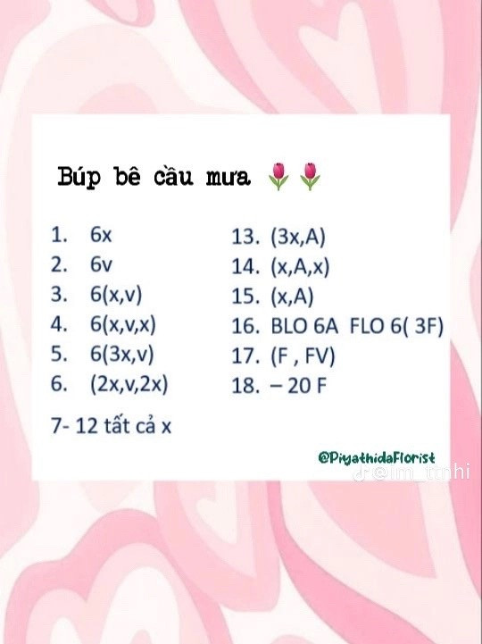 Chart hướng dẫn móc chìa khóa hoa tulip mini và bó hoa đa sắc