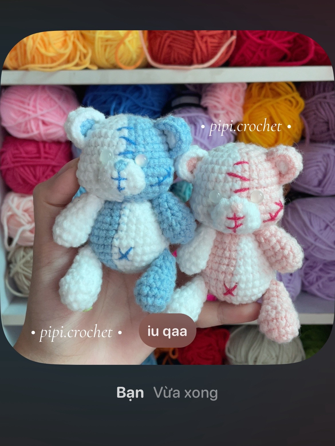 Chart hướng dẫn móc gấu bông hai màu xanh và hồng dễ thương