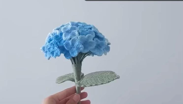 Chart hướng dẫn móc hoa Cẩm Tú cầu màu xanh và lá kèm