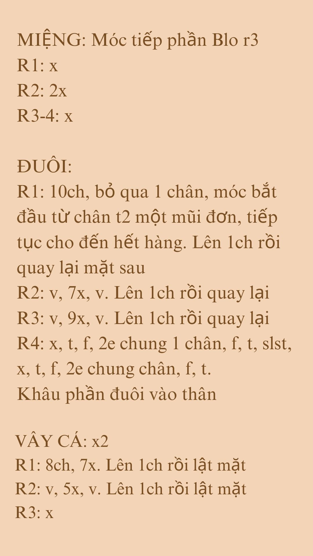Chart hướng dẫn móc len búp bê cá vàng chi tiết