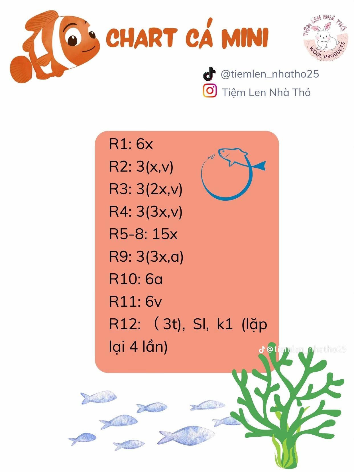 Chart hướng dẫn móc len cá mini dễ thương