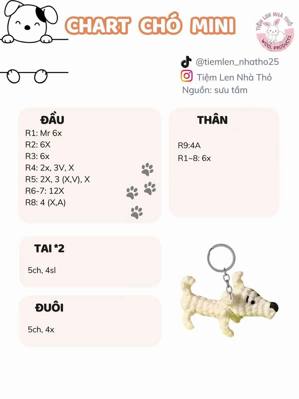 Chart hướng dẫn móc len chó mini dễ thương - Tiệm Len Nhà Thỏ