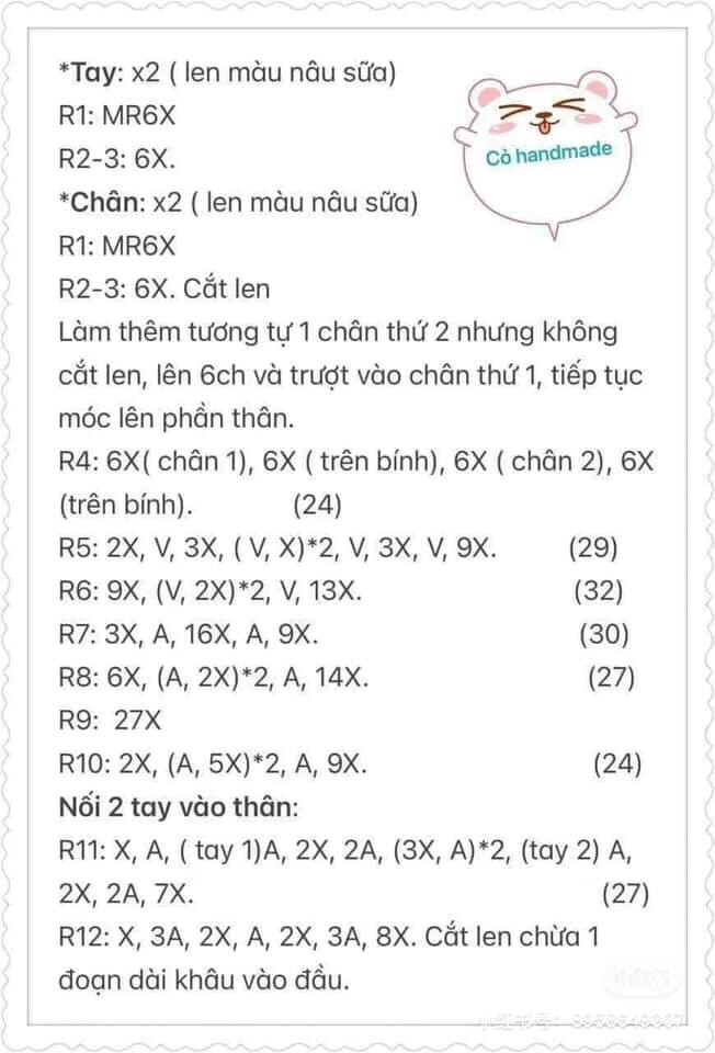 Chart hướng dẫn móc len Cún đội hoa, mẫu amigurumi dễ thương