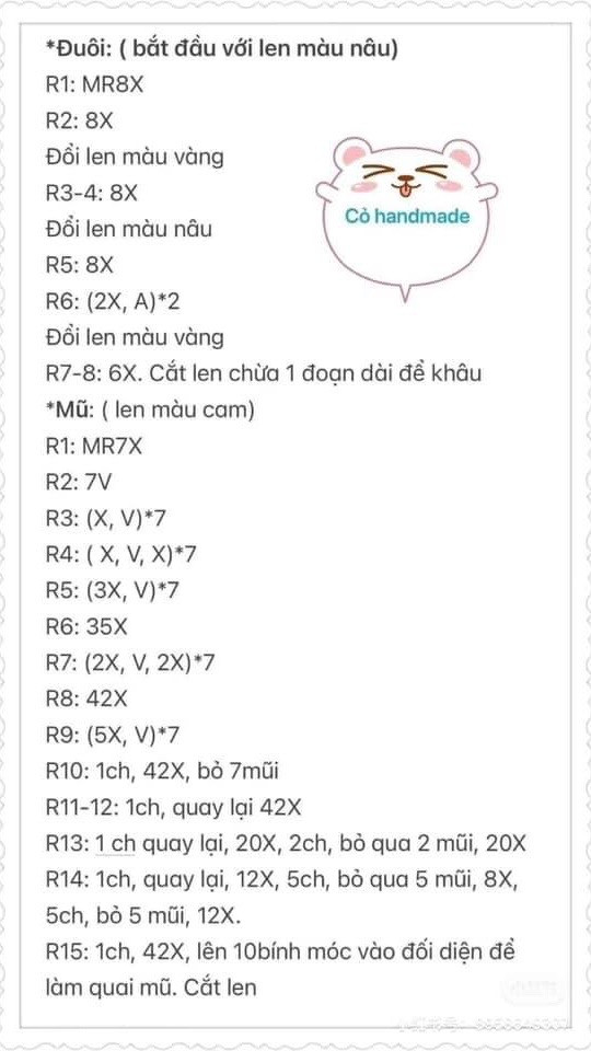 Chart hướng dẫn móc len Cún đội hoa, mẫu amigurumi dễ thương