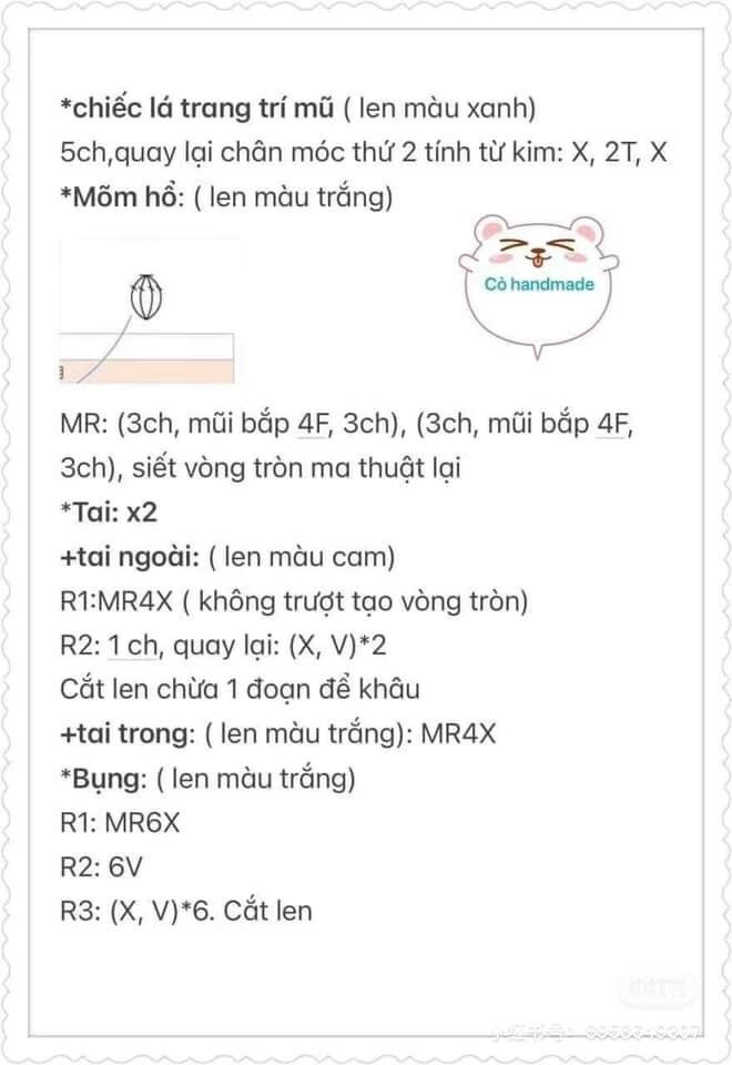 Chart hướng dẫn móc len Cún đội hoa, mẫu amigurumi dễ thương