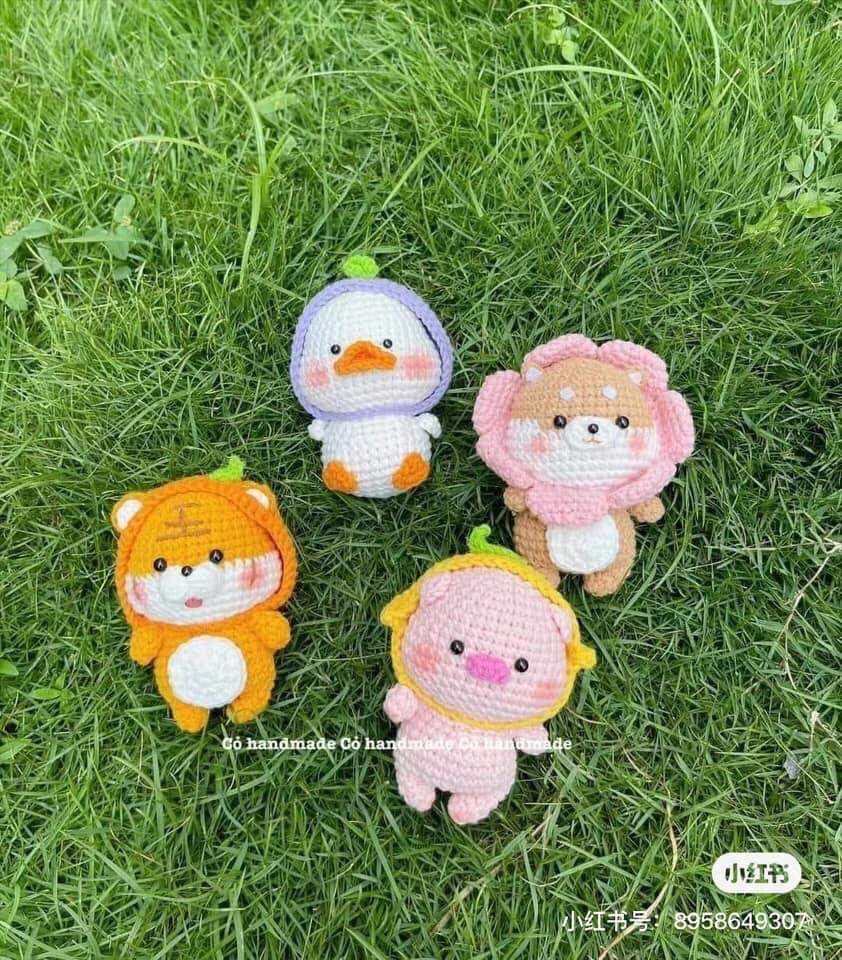 Chart hướng dẫn móc len Cún đội hoa, mẫu amigurumi dễ thương
