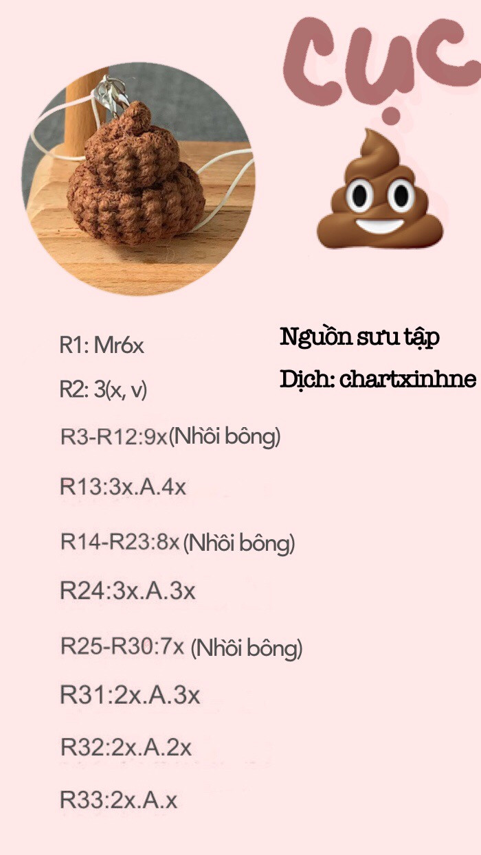 Chart hướng dẫn móc len Cừu và Cục phân dễ thương