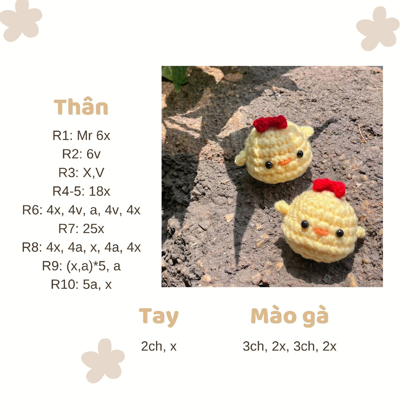 Chart hướng dẫn móc len gà con vàng dễ thương