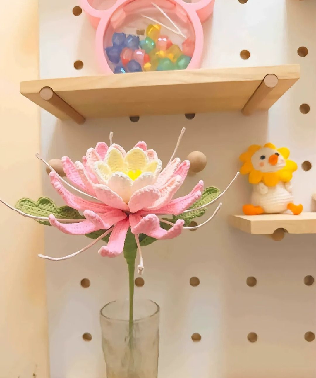 Chart hướng dẫn móc len hoa sen màu hồng trắng chi tiết từng hàng